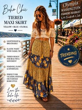 🌻 NWT. Boutique Boho Tiered Maxi Skirt 🌿 Lightweight & Dreamy
